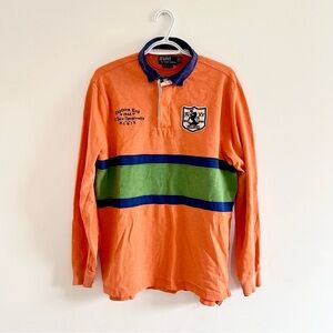 Polo Ralph Lauren Orange Rugby Shirt with Navy Collar and White Trim